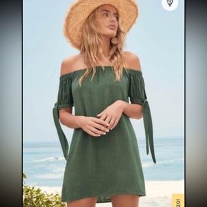 Lulus off the shoulder olive green summer dress